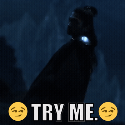 A Picture Of A Person With The Words Try Me Below It GIF