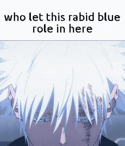A Picture Of A Person With The Words Who Let This Rabid Blue Role In Here On The Bottom GIF
