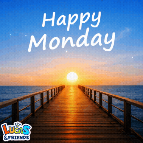 A Picture Of A Pier With The Words Happy Monday GIF