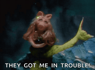 A Picture Of A Pig Giving A Thumbs Up And The Words " They Got Me In Trouble " GIF