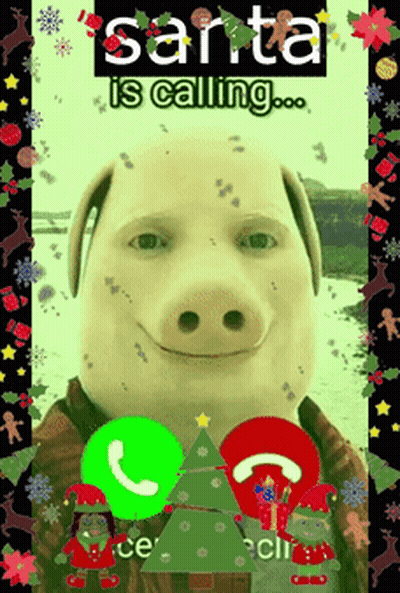 A Picture Of A Pig With Santa Is Calling GIF