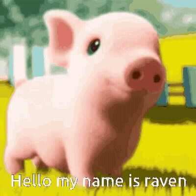 A Picture Of A Pig With The Words Hello My Name Is Raven GIF