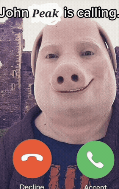 A Picture Of A Pig With The Words John Peak Is Calling On It GIF