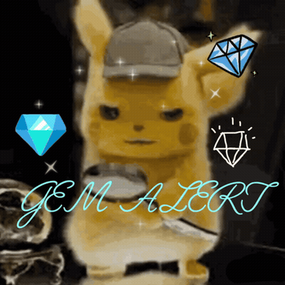 A Picture Of A Pikachu With A Magnifying Glass And The Words Gem Alert Written On The Bottom GIF