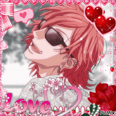 A Picture Of A Pink Haired Anime Character With The Word Love Written On The Bottom GIF