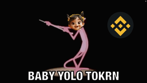 A Picture Of A Pink Panther With The Words Baby Yolo Tokrn Written On It GIF
