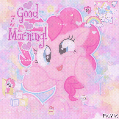 A Picture Of A Pink Pony With The Words Good Morning On It GIF