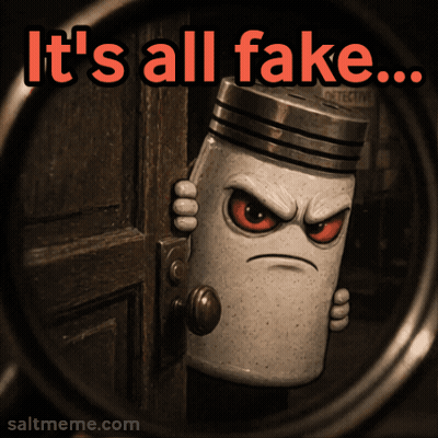 A Picture Of A Piston With The Words " It 'S All Fake " Below It GIF