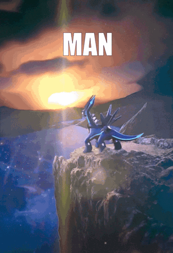 A Picture Of A Pokemon On A Rock With The Word Man Above It GIF
