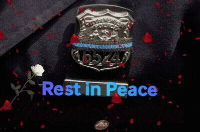 A Picture Of A Police Badge With The Words Rest In Peace Mio Sotis Familia GIF