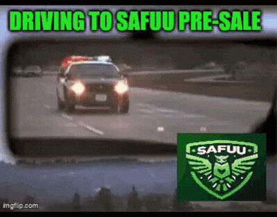 A Picture Of A Police Car Driving Down A Highway With The Words Driving To Safuu Pre-Sale GIF