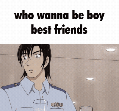 A Picture Of A Police Officer With The Words Who Wanna Be Boy Best Friends Below Him GIF