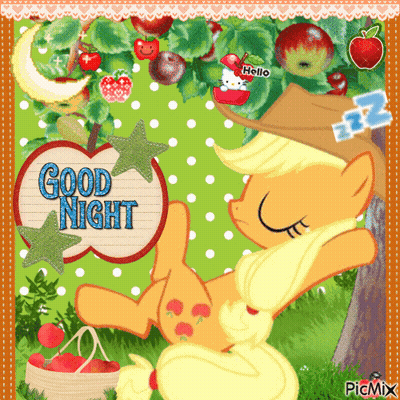A Picture Of A Pony With A Sign That Says Good Night GIF