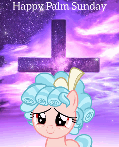 A Picture Of A Pony With The Words Happy Palm Sunday GIF