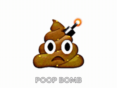 A Picture Of A Poop Bomb With Drops Of Water Coming Out Of It GIF