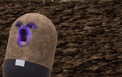 A Picture Of A Potato With A Purple Face On It GIF