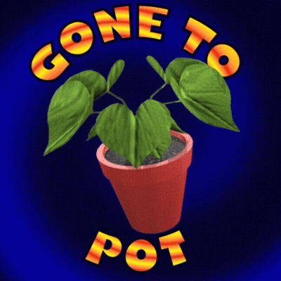 A Picture Of A Potted Plant With The Words Gone To Pot Written Around It GIF