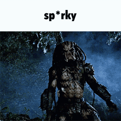 A Picture Of A Predator With The Words Sp * Rky Above Him GIF