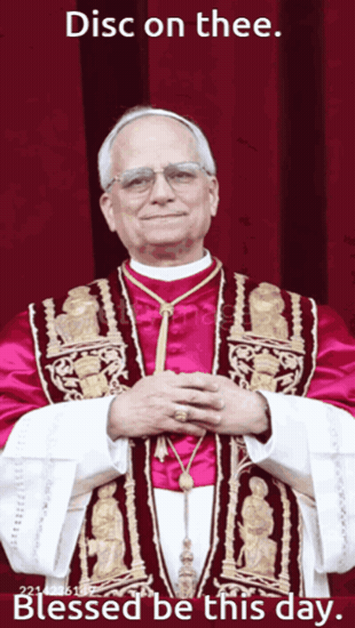 A Picture Of A Priest With The Words Disc On Thee Blessed Be This Day On The Bottom GIF