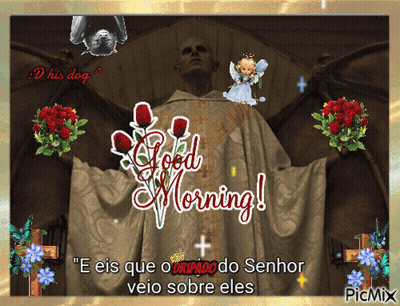 A Picture Of A Priest With The Words " Good Morning " On It GIF