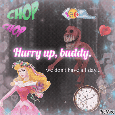 A Picture Of A Princess And A Monster With The Words Hurry Up Buddy GIF