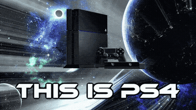 A Picture Of A Ps4 In Space With The Words This Is Ps4 Below It GIF