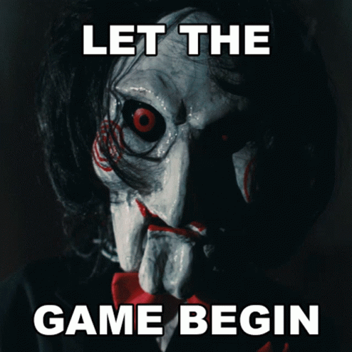A Picture Of A Puppet With The Words Let The Game Begin Above It GIF