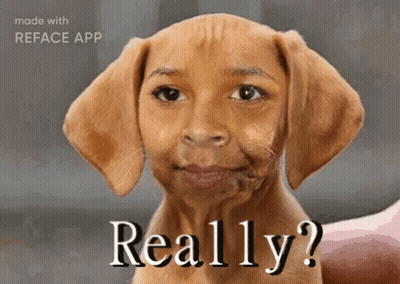 A Picture Of A Puppy With A Woman 'S Face And The Words " Really " Below It GIF