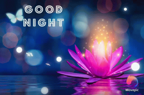A Picture Of A Purple Flower With The Words Good Night Written Above It GIF