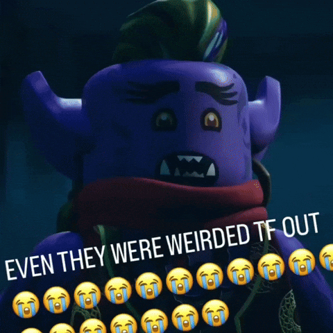 A Picture Of A Purple Lego Character With The Words Even They Were Weirded Tf Out GIF