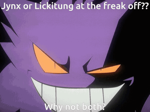 A Picture Of A Purple Monster With The Words Jynx Or Licking At The Freak Off Why Not Both GIF
