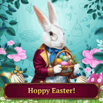 A Picture Of A Rabbit Holding A Basket Of Easter Eggs GIF