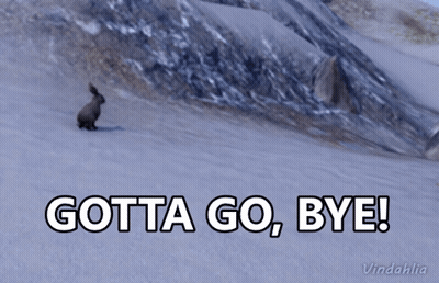 A Picture Of A Rabbit On A Snowy Hill With The Words Gotta Go Bye GIF