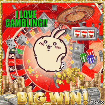 A Picture Of A Rabbit With The Words I Love Gambling On It GIF