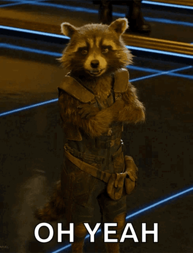 A Picture Of A Raccoon With The Words Oh Yeah On The Bottom GIF