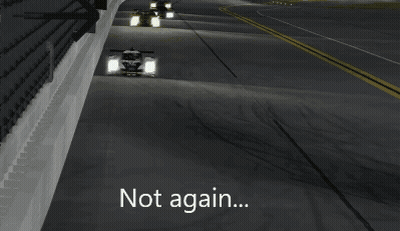 A Picture Of A Race Car With The Words " Not Again " On The Bottom GIF