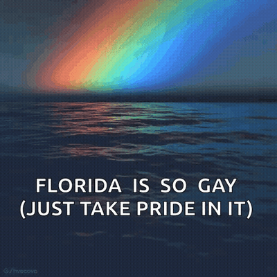 A Picture Of A Rainbow Over A Body Of Water With The Caption " Florida Is So Gay Just Take Pride In It " GIF