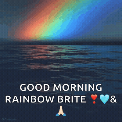 A Picture Of A Rainbow Over A Body Of Water With The Words Good Morning Rainbow Brite GIF
