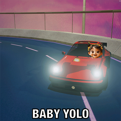 A Picture Of A Red Car With The Words Baby Yolo On The Bottom Right GIF