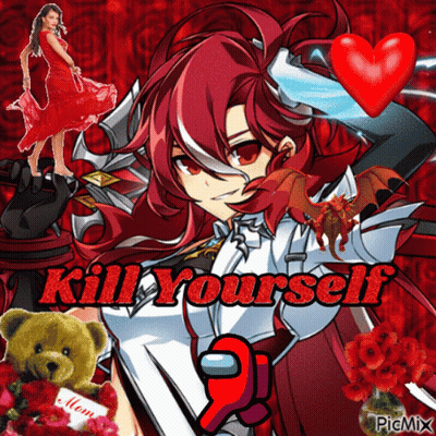A Picture Of A Red Haired Anime Girl With The Words Kill Yourself On It GIF