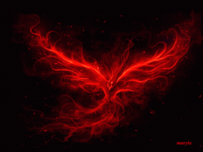 A Picture Of A Red Phoenix With The Name Maryla On The Bottom Right GIF