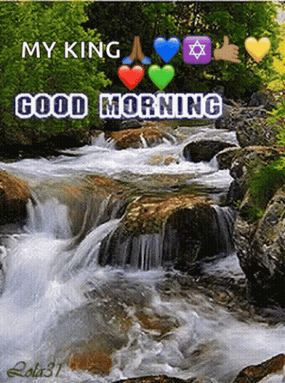 A Picture Of A River With The Words " My King Good Morning " Above It GIF