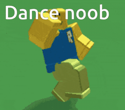 A Picture Of A Roblox Character Dancing With The Words Dance Noob Above Him GIF