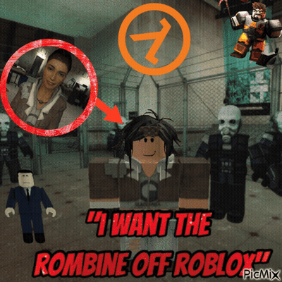 A Picture Of A Roblox Character With The Words " I Want The Rombine Off Roblox " On The Bottom GIF