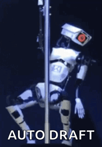 A Picture Of A Robot On A Pole With The Caption Auto Draft GIF