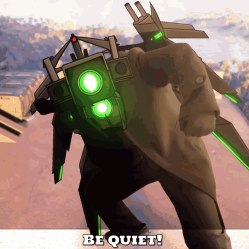 A Picture Of A Robot That Says Be Quiet On It GIF