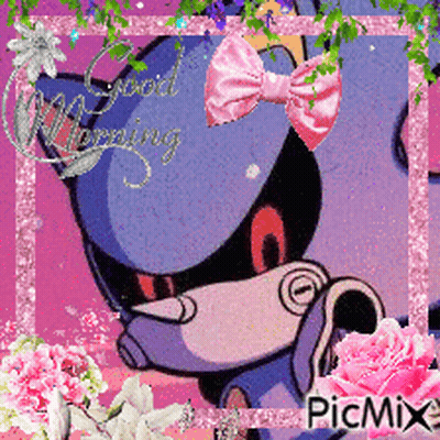 A Picture Of A Robot With A Pink Bow And The Words Good Morning On It GIF