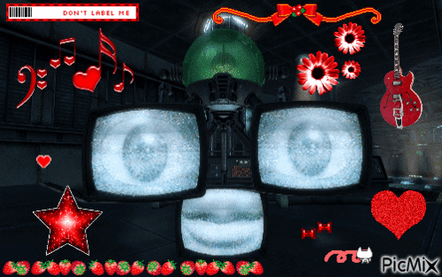 A Picture Of A Robot With A Sticker That Says " Don 'T Label Me " GIF