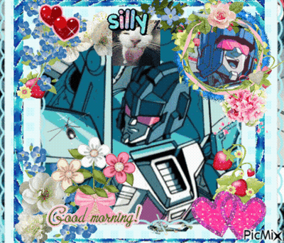 A Picture Of A Robot With Flowers And Hearts And The Words Good Morning GIF