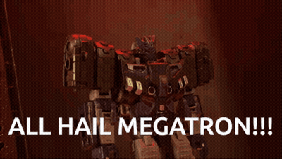 a picture of a robot with the words all hail megatron written below it